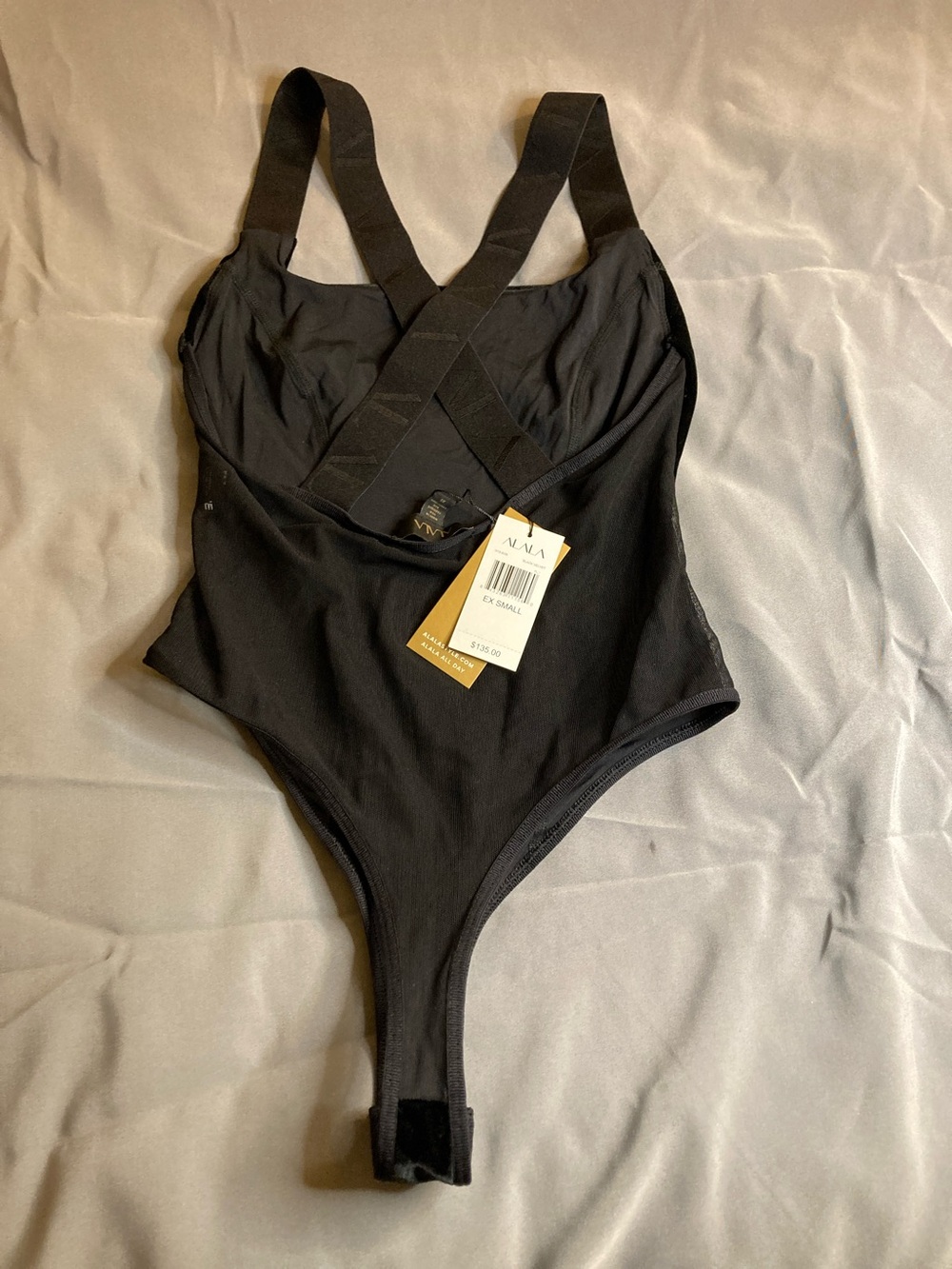 Alala Black Cross-Back Stretch Bodysuit